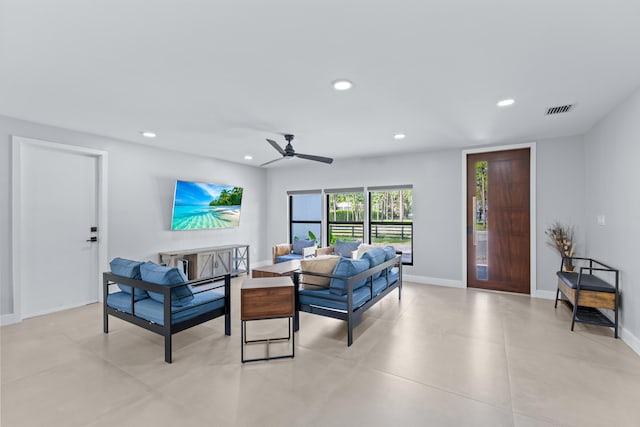 living room with ceiling fan