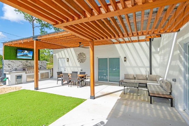 view of patio / terrace featuring outdoor lounge area, area for grilling, and a pergola