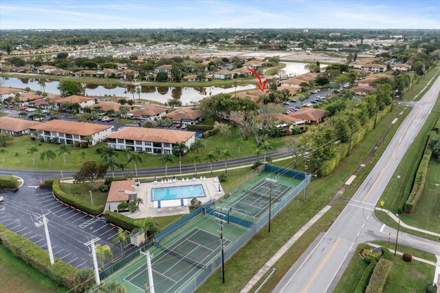 aerial view with a water view