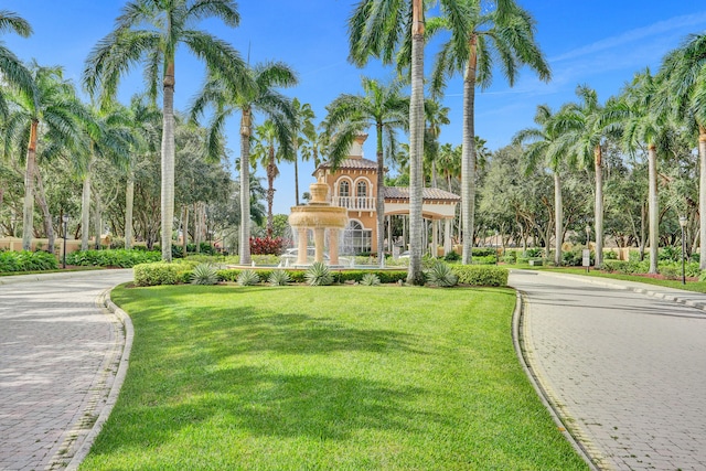 view of property's community with a lawn