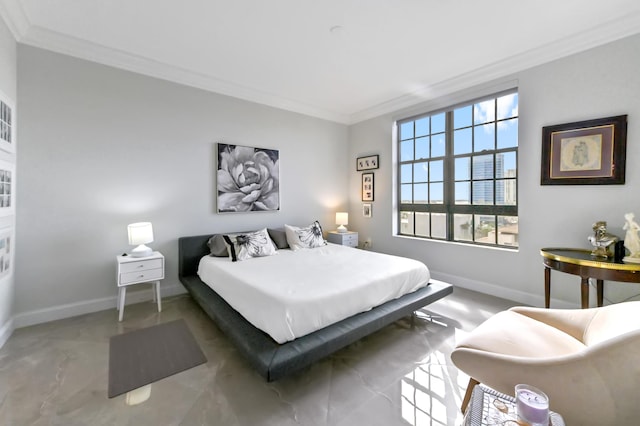 bedroom with ornamental molding