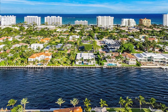 bird's eye view featuring a water view