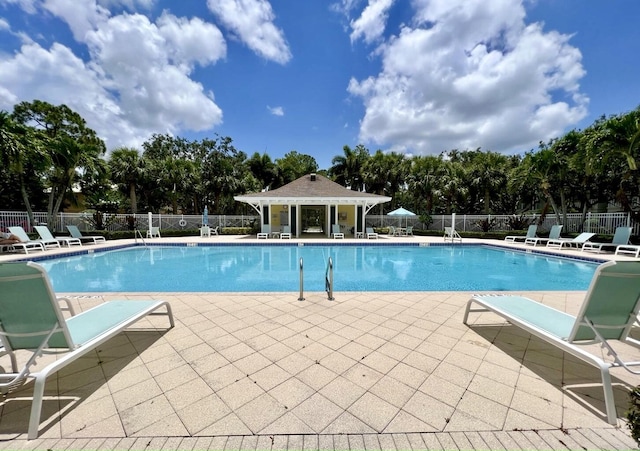 view of pool featuring a patio area and fence