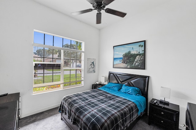 bedroom featuring carpet flooring and ceiling fan