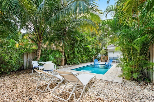 view of swimming pool with a patio area