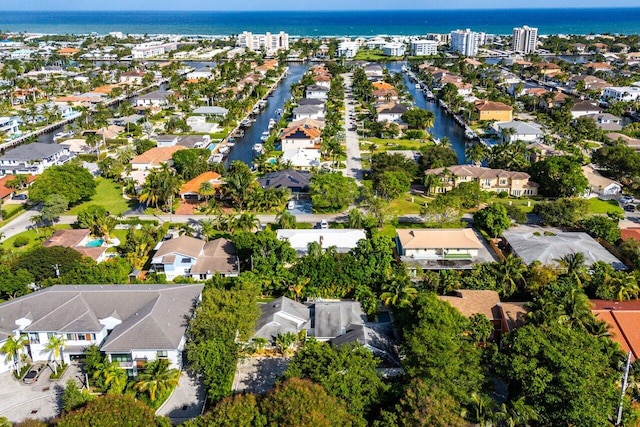 drone / aerial view featuring a water view