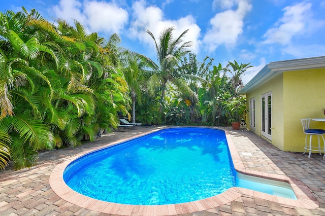 view of pool featuring a patio and french doors