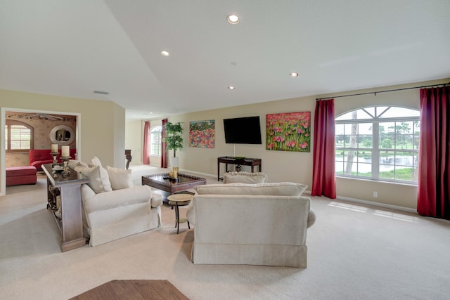 227 Legendary Cir, Palm Beach Gardens, FL 33418 - living room featuring light carpet, recessed lighting, and baseboards