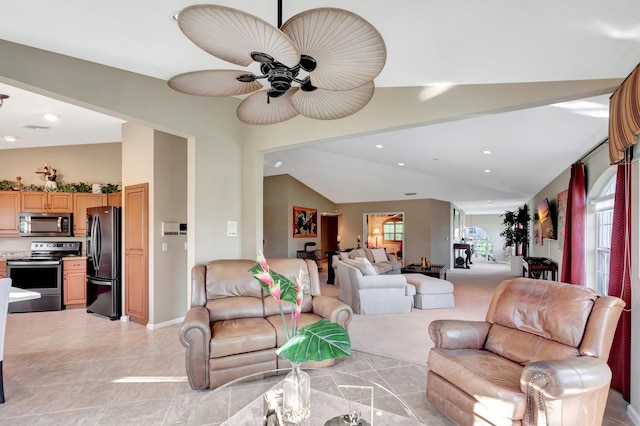 227 Legendary Cir, Palm Beach Gardens, FL 33418 - living room with lofted ceiling, recessed lighting, and ceiling fan