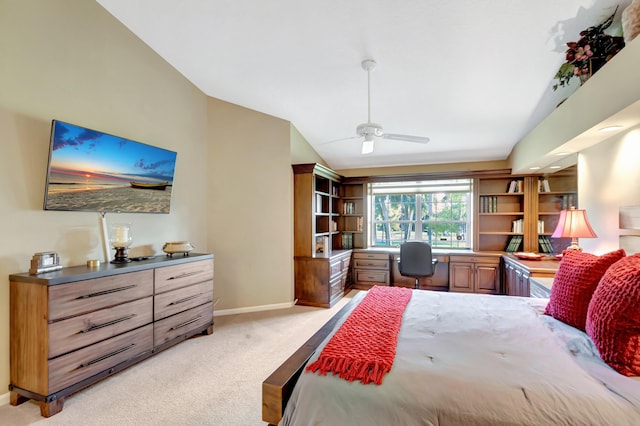 227 Legendary Cir, Palm Beach Gardens, FL 33418 - bedroom with light carpet, lofted ceiling, baseboards, and a ceiling fan