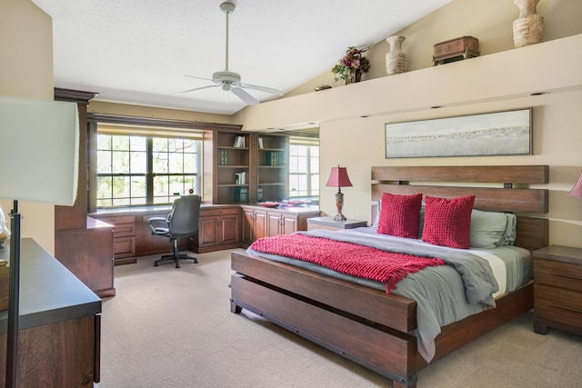 227 Legendary Cir, Palm Beach Gardens, FL 33418 - bedroom with light carpet, vaulted ceiling, and ceiling fan