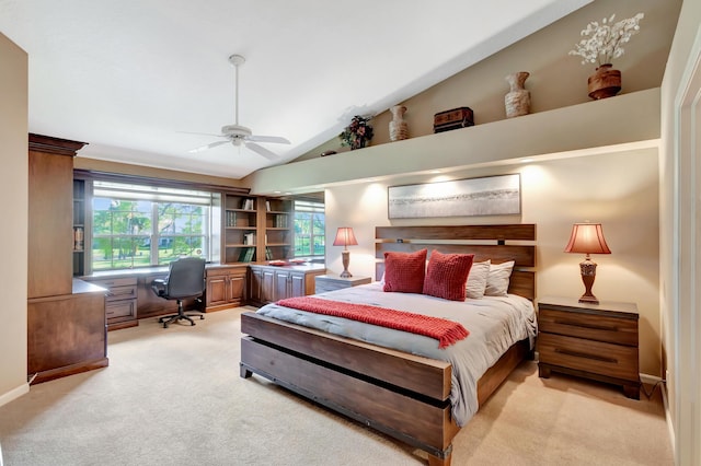 227 Legendary Cir, Palm Beach Gardens, FL 33418 - bedroom with light carpet, lofted ceiling, and ceiling fan