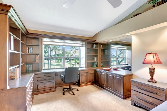 227 Legendary Cir, Palm Beach Gardens, FL 33418 - office with built in study area, healthy amount of natural light, light colored carpet, and vaulted ceiling