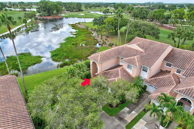 aerial view featuring a water view