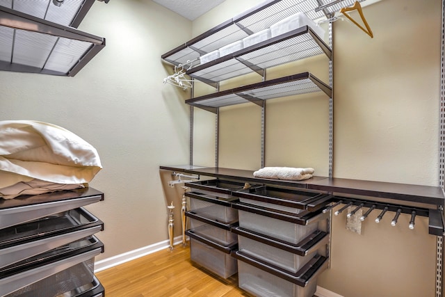 spacious closet featuring light hardwood / wood-style flooring