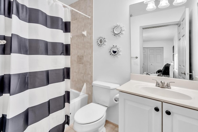 full bathroom featuring vanity, toilet, and shower / tub combo with curtain