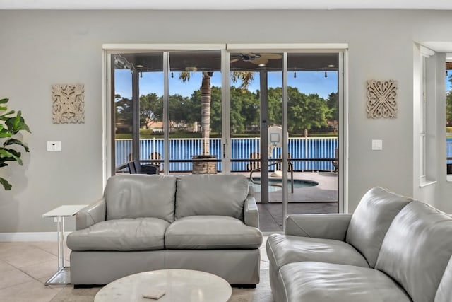 living room featuring light tile patterned flooring