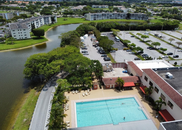 aerial view featuring a water view