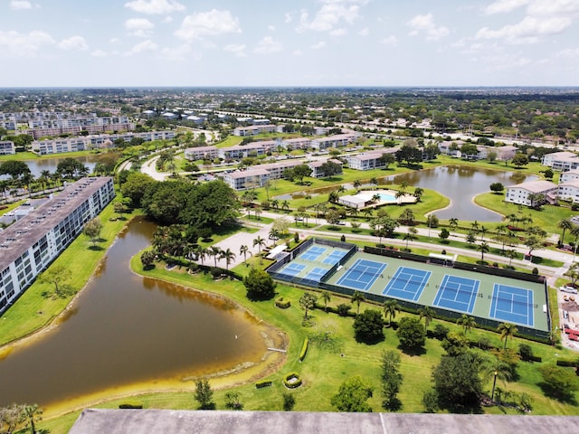 aerial view featuring a water view