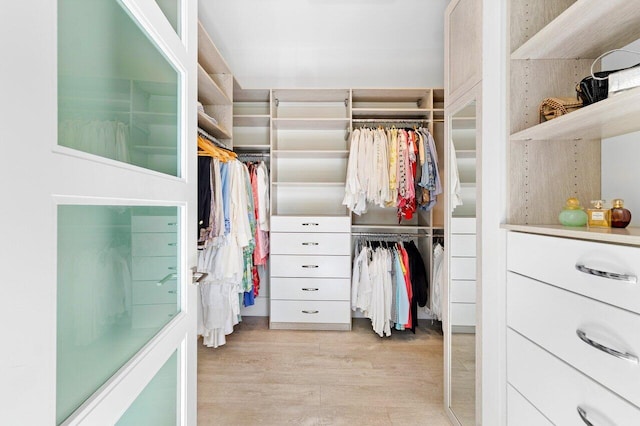 spacious closet with light hardwood / wood-style floors