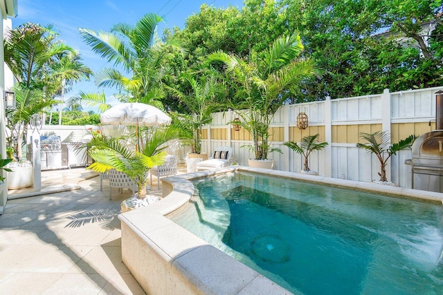 view of swimming pool featuring a patio