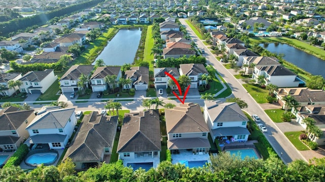 bird's eye view featuring a water view