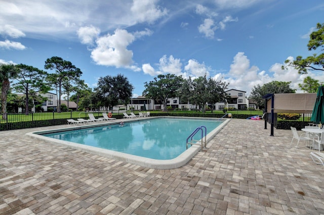 view of pool featuring a patio