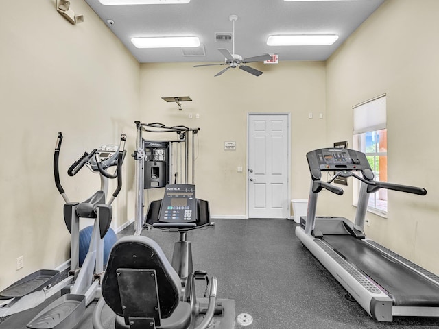 gym featuring ceiling fan