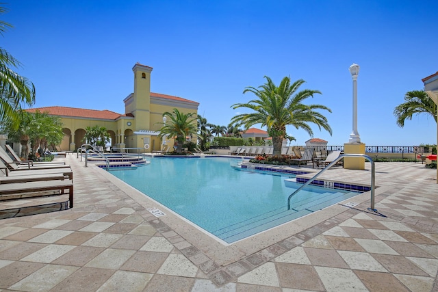 view of pool featuring a patio