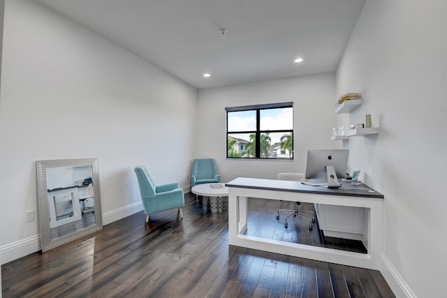 home office featuring dark wood-type flooring