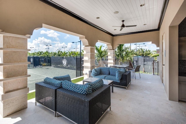 view of patio featuring ceiling fan and an outdoor hangout area