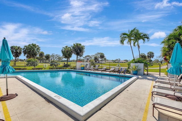 view of swimming pool with a patio area