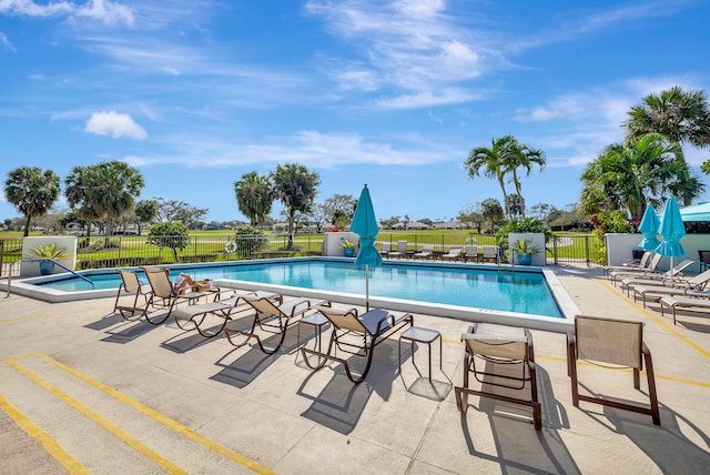 view of pool featuring a patio