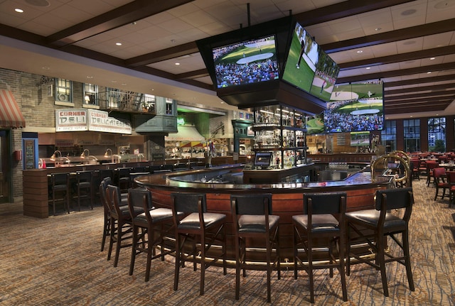 20100 Boca W Dr Unit 125, Boca Raton, FL 33434 - community bar area featuring carpet floors and beamed ceiling