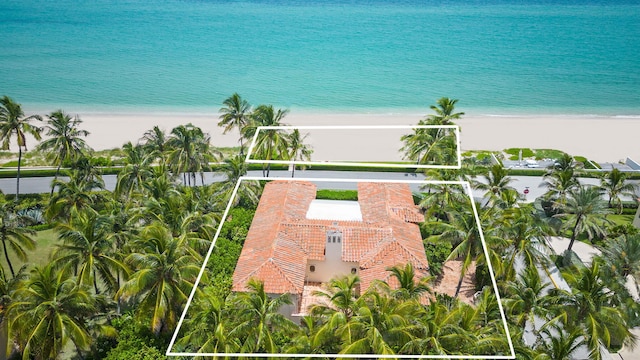 aerial view featuring a beach view and a water view