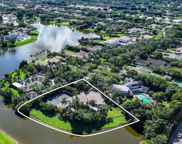 aerial view with a water view