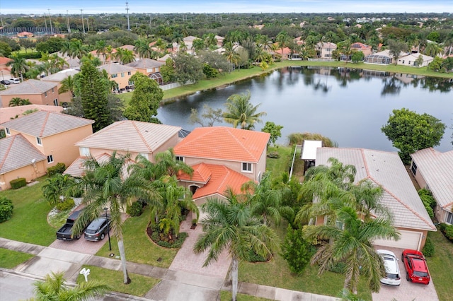 aerial view with a water view