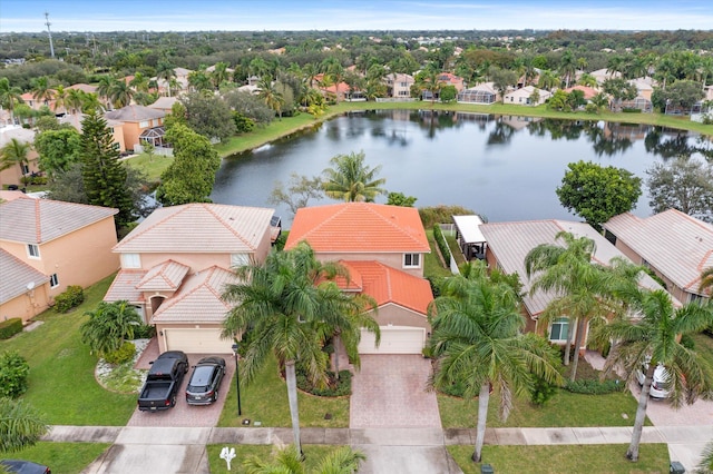 aerial view featuring a water view