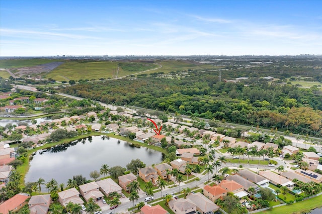 aerial view with a water view