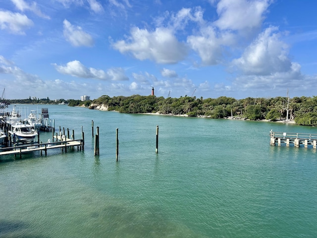 view of dock featuring a water view