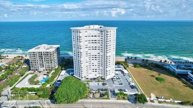 aerial view featuring a beach view and a water view