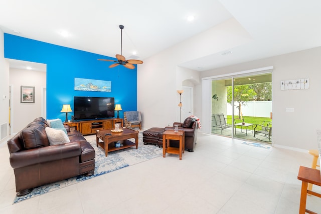 living room with ceiling fan