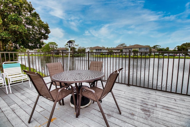 wooden deck with a water view