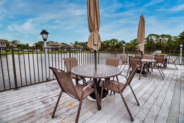 wooden deck with a water view