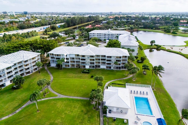 aerial view with a water view