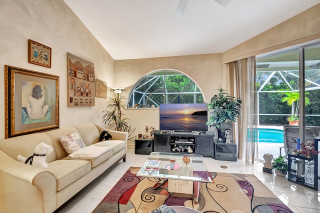 living room with light tile patterned floors