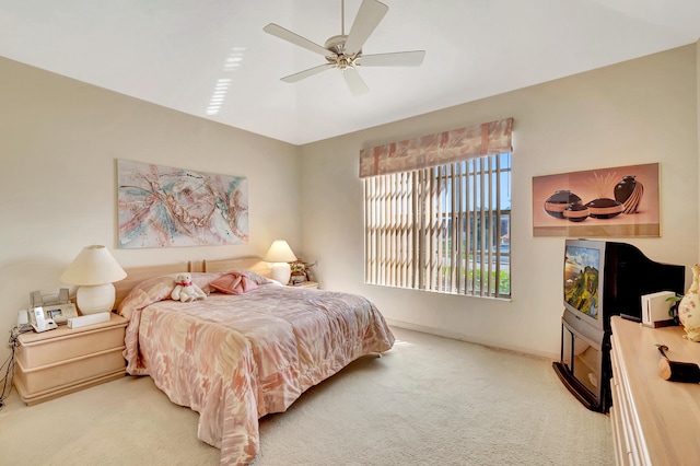 bedroom featuring carpet flooring and ceiling fan