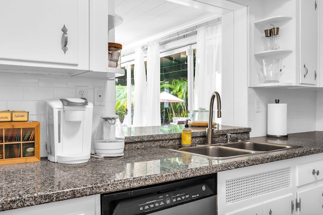 kitchen with white cabinetry, tasteful backsplash, sink, and dishwasher