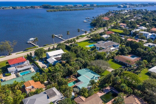 aerial view with a water view