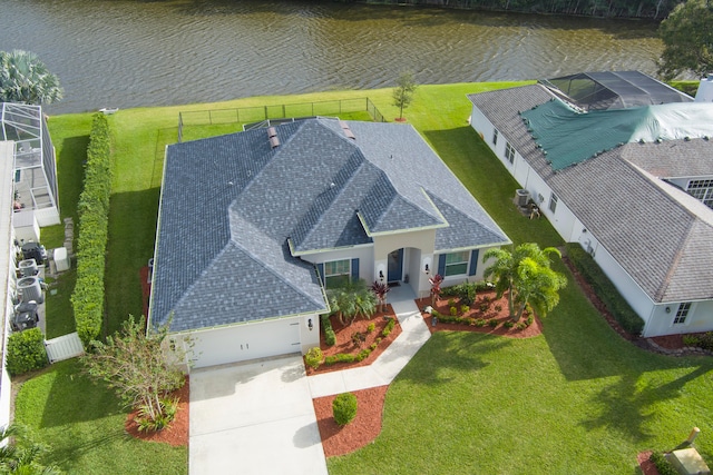 bird's eye view featuring a water view